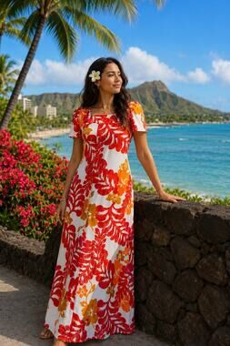 VTG Waltah Clarkes Hawaii Maxi Dress Tropical Floral Mod 60S Sz Sm Resortwear